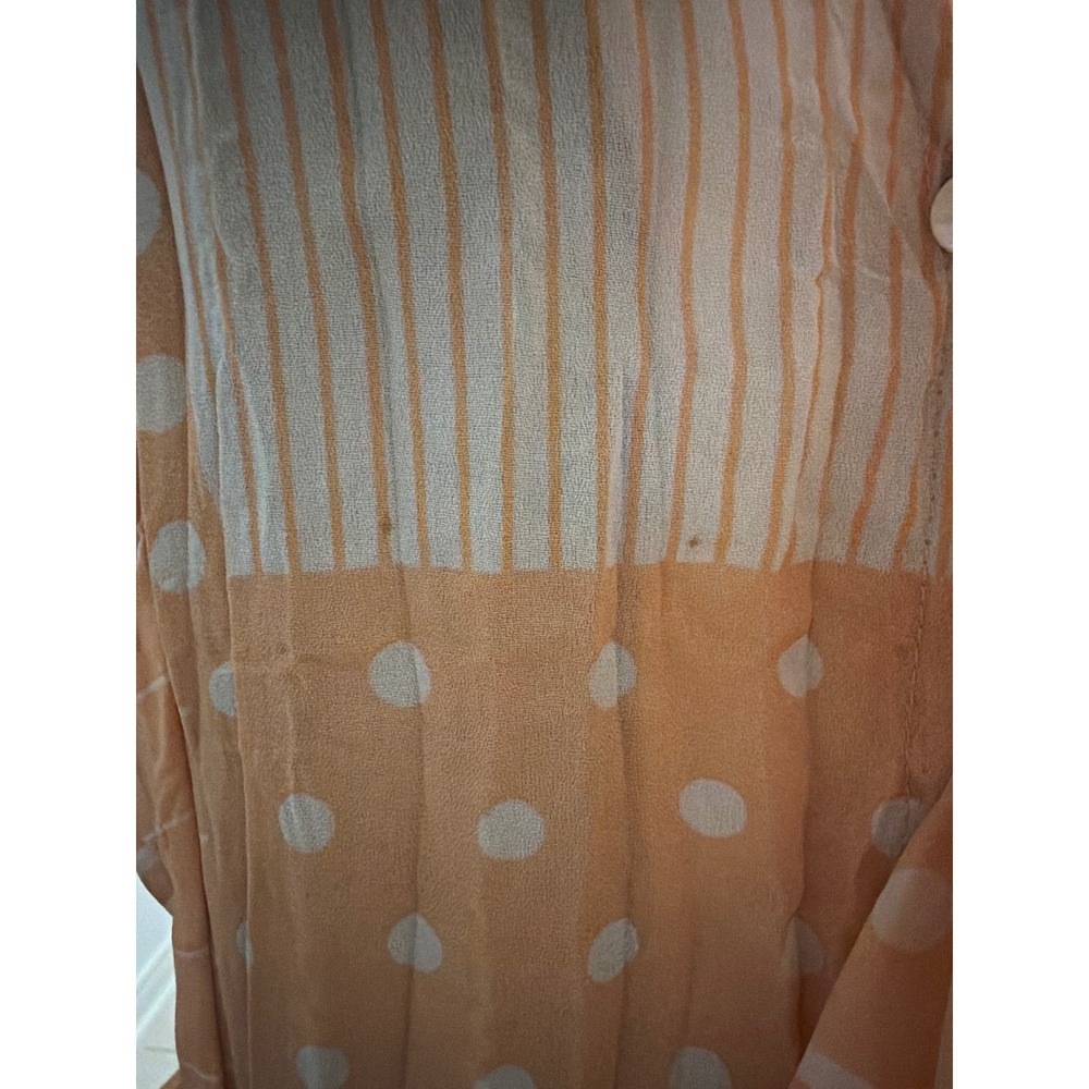 Blouse Ruffle Y2K Aesthetic Sheer Orange Women Patchwork Polka Dot Stripe V-Neck - Picture 2 of 10